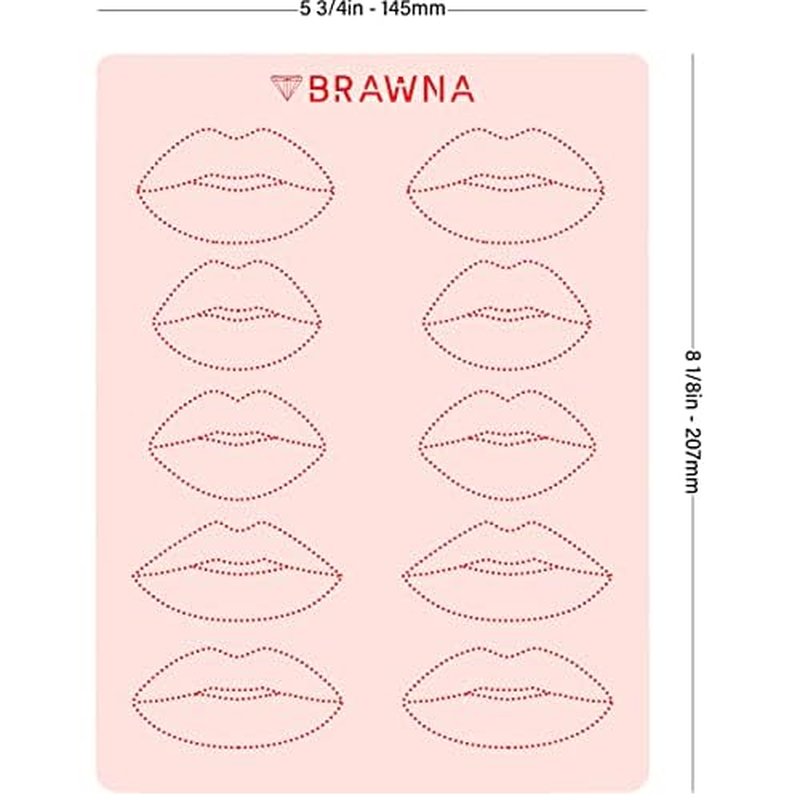 Brawna - 5 Pack Lip Blush Practice Skin for PMU Machine - Double Sided