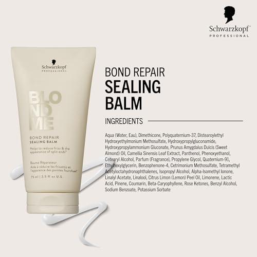 BLONDME Bond Repair Sealing Balm for Blonde Hair, 2.5 Fl Oz | Tame Split Ends & Reduce Frizz | Heat Protection | For Shiny, Smooth Blonde, Lightened, & Grey Hair