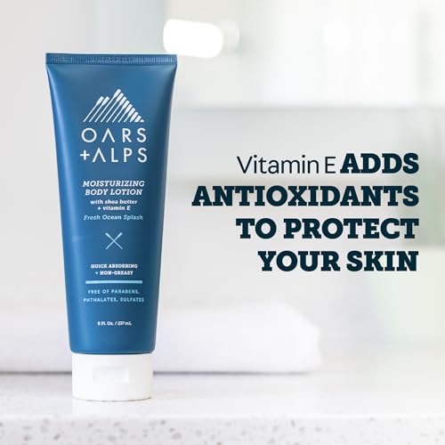 Oars + Alps Body Lotion, Moisturizing Body Lotion with Vitamin E, Shea Butter & Magnesium for All Skin Types, Hydrating, Soothing, Quick Absorbing, Non Greasy, Fresh Ocean Splash, 8oz