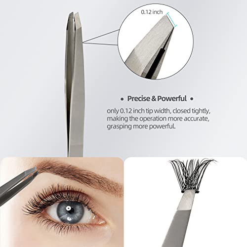 Lash Tweezers For Eyelash Extensions Clusters Lashes Applicator Tool Kit Amzgirl 3pcs Eyelashes Tweezer With Brush Set Stainless Steel Applicators For Diy Lashes Application And Removal (Silver)