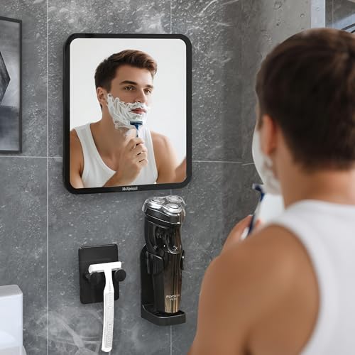 MaXprinzel Fog-Free Shower Mirror 8x7 Inches with Adjustable Shaver Hook - Anti-Fog Bathroom Mirror for Men & Women