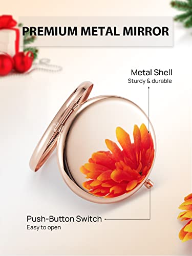 Compact Pocket Mirror 2.5 Inch Rose Gold 1x/2x Magnification Set of 6