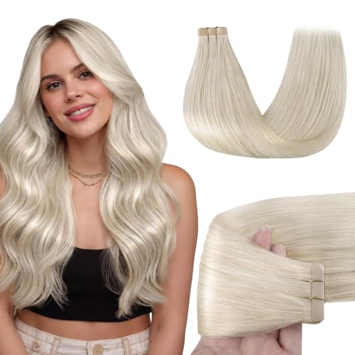 24 Inch Human Hair Tape-In Extensions 20pcs Platinum Blonde #60A - Remy Hair