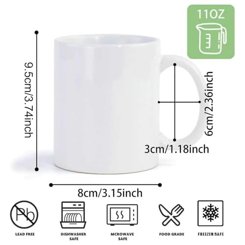Round 11oz Sublimation Coffee Mug Set - White Ceramic Cups for Customization