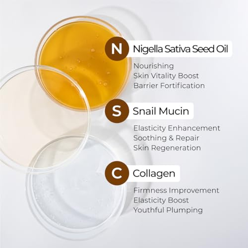IZEZE BLACK Cumin NSC Bliss Essence 3.38 fl.oz, 100 ml l Black Snail Mucin, Low Molecular Collagen, Hydrating Korean Skincare For Wrinkles, Good Molecules, Nigella Sativa Seed Oil, Thymoquinone
