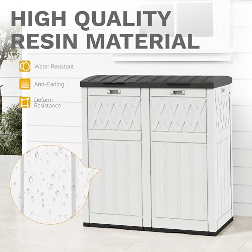 DWVO 72-Gallon Dual Outdoor Trash Can - Grayish-White, Weather-Resistant Double Garbage Bin