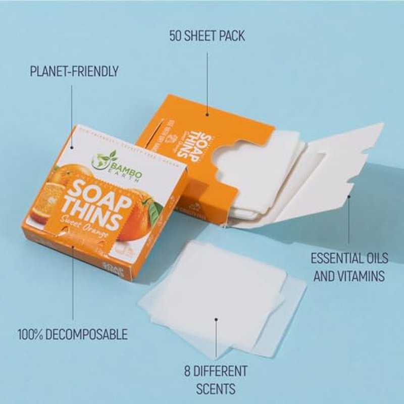 400 Sheets Antibacterial Paper Soap Strips For Hand Washing - 8 Pack Portable Disinfecting Pocket Travel Soap Thins Dissolvable & Disposable Camping Mini Size Dry SoapSheets For Hands (Variety 8x50)