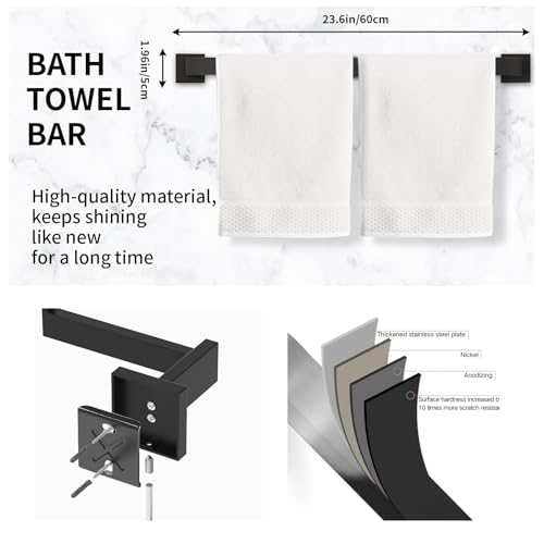 20-Piece Matte Black Bathroom Accessories Set with 23.6-Inch Towel Bar - Durable Stainless Steel