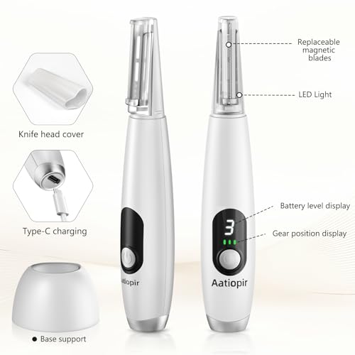 Dermaplane Razor for Women Face, Sonic Dermaplaning Tool for Peach Fuzz Removal & Facial Exfoliation, Rechargeable 3-Speed Facial Hair Remover with LED Light, 12 Replacement Blades (6 Fine & 6 Coarse)