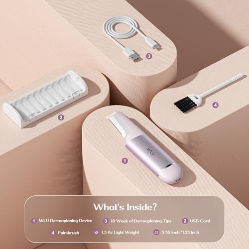 WLU Dermaplane Razor for Women Face with 10 Replaceable Blades, Dermaplaning Tool for Face to Remove Facial Hair & Peach Fuzz, Sonic Dermaplaning Tool for Women, Dermaplane Razor(Purple)