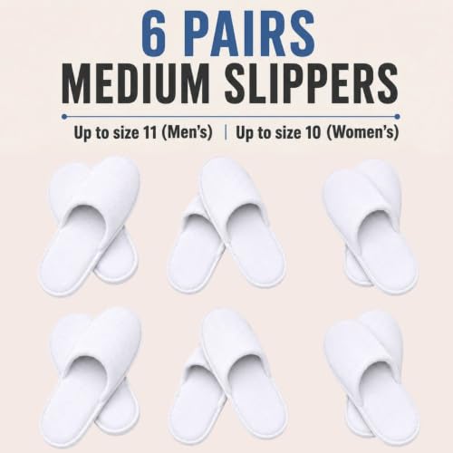 Disposable White Spa Slippers - Non-Slip Guest Footwear, 6 Pairs, Medium Variation