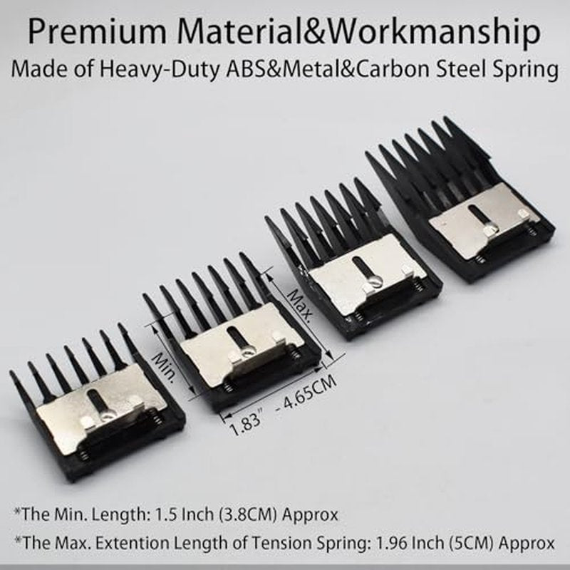 4 Pieces Professional A5-Style Animal Clipper Attachment Guard Guide Cutting Combs Set 76926-900, 1/8", 1/4", 3/8", 1/2", Compatible with Oster Classic 76 A5 Andis AG BG Wahl KM Pet Groomers (Black)