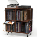 Walnut 3-Tier Record Player Stand with Flip-Down Vinyl Shelf - Faesun