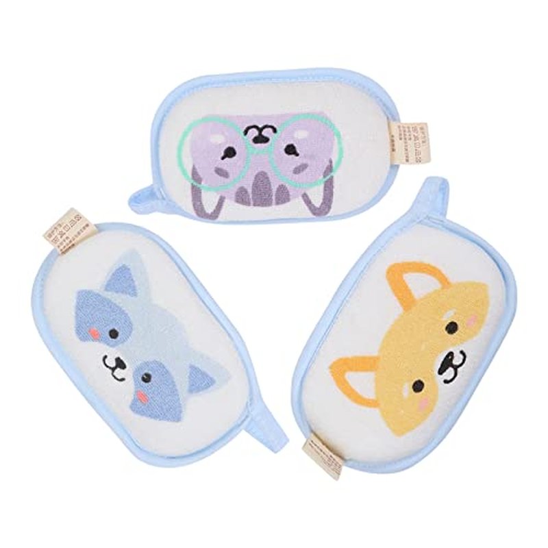 Baby Bath Sponge 3Pcs Soft Loofah for Kids, Gentle Skin-Friendly Mesh Scrubber, Cute Cartoon Design for Bathtime Fun & Daily Cleansing (Mixed)