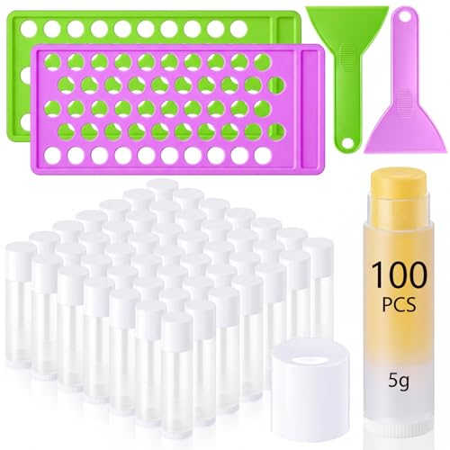 White & Clear 5g Lip Balm Tubes Kit with Filling Trays & Spatulas - DIY Lipstick & Perfume Containers