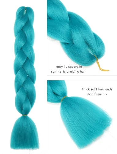 Pre Stretched Synthetic Braiding Hair Extensions 24 Inch Teal 6 Packs - Jumbo Festival Colorful Braid