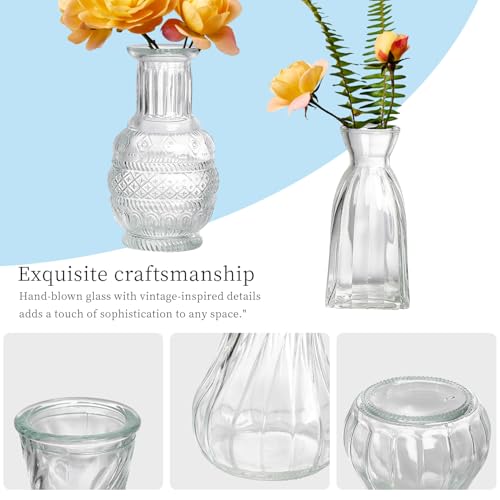 Clear Glass Bud Vases Set of 64 - Small Vintage Mini Flower Vases for Centerpieces