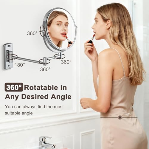 8 Inch Wall Mount Magnifying Mirror with 10x Zoom, Chrome Finish, Adjustable Arm