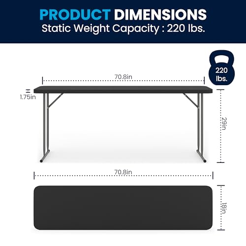6 Ft Plastic Folding Training Table - Waterproof, Portable, Black