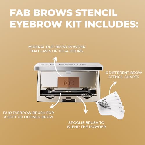Eyebrow Kit with Stencils & Powder - Waterproof Contour Palette for Natural, Perfect Brows - Light/Medium Brown