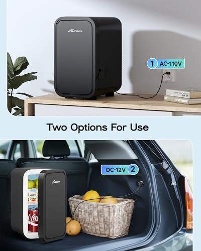 BEICHEN Black 6L Mini Fridge for Bedroom, Car, Office – Keeps Drinks & Skincare