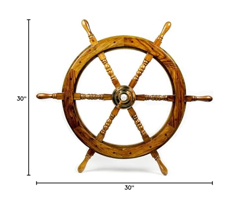 Natural Wood Pirate Ship Wheel - 30 Inch Nautical Wall Decor