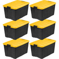 72 Quart Stackable Storage Bins with Lids - Black and Yellow, 6 Pack