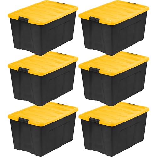 72 Quart Stackable Storage Bins with Lids - Black and Yellow, 6 Pack