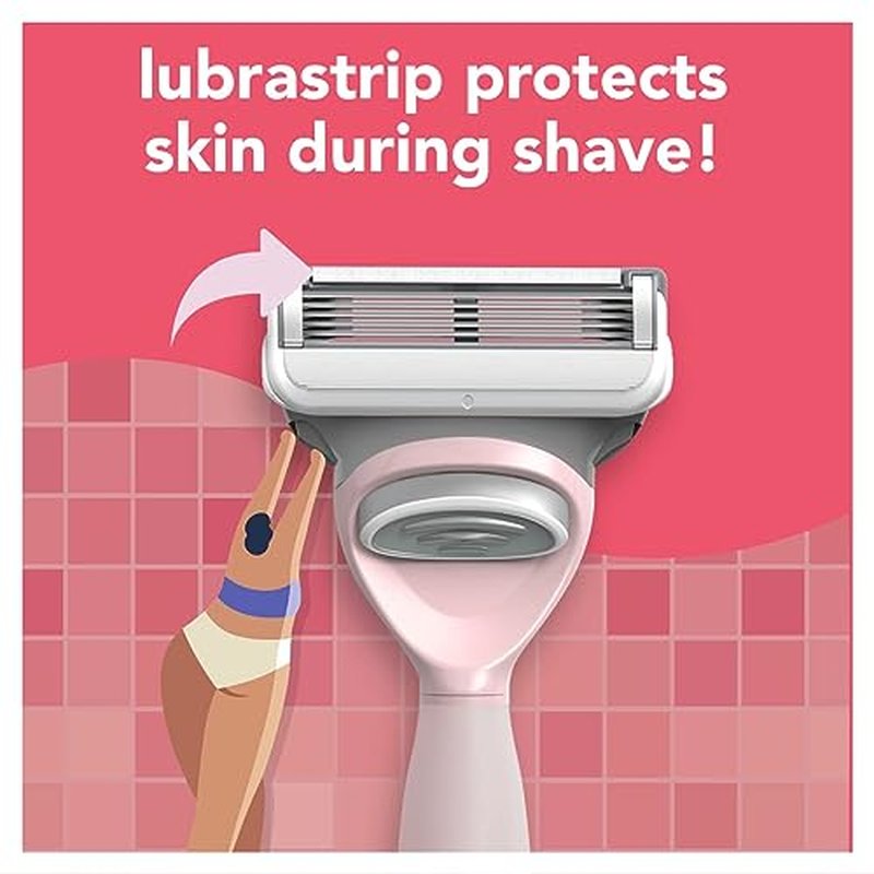 joy Razors for Women, 1 Handle, 8 Razor Blade Refills, Pink, Lubrastrip to Help Avoid Skin Irritation