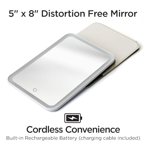 iHome Travel Makeup Mirror with Light, Adjustable Stand, 5x8 Distortion-Free