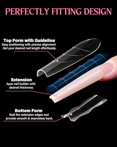 Almond & Coffin Nail Dual Form Kit - 360 Reusable Plastic Forms for Polygel & Acrylic, Medium Length Variation