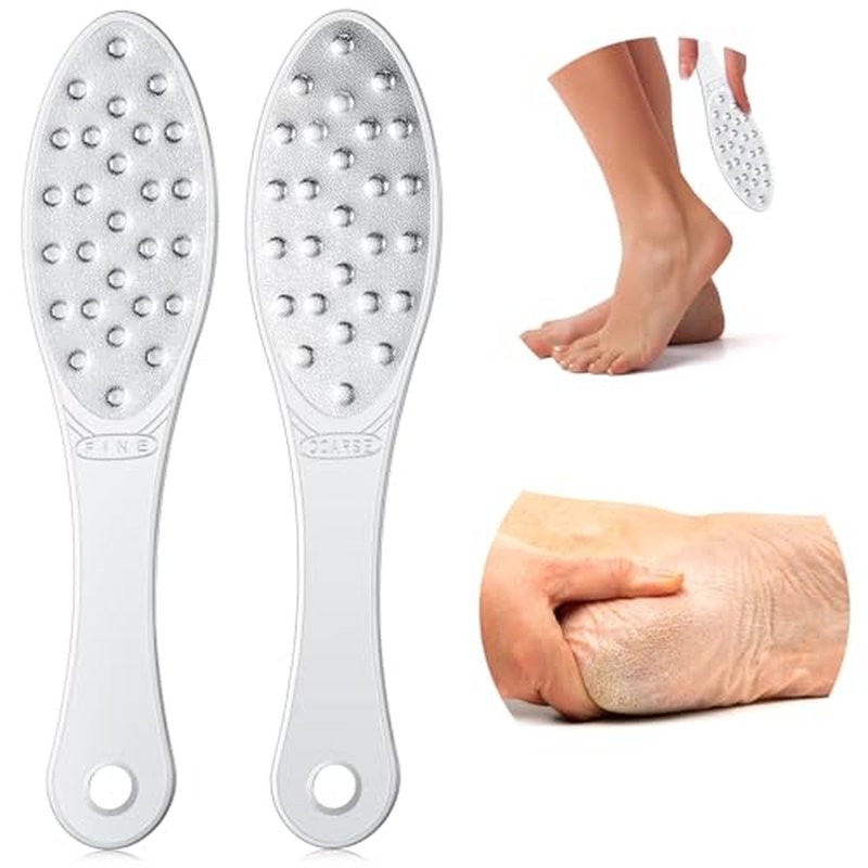 4 Pcs Stainless Steel Foot Scraper Metal Foot File Double Sided File Callus Remover Professional Feet Rasp Scrubber for Wet or Dry Skin Easy to Clean Pedicure Tool Heel