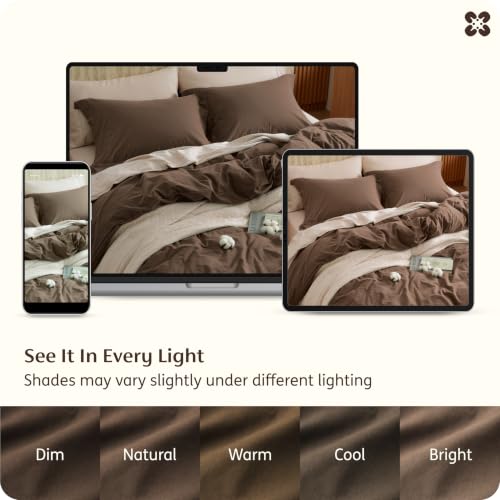 Bedsure Oversized King Cotton Duvet Cover Set Brown 120"x98" No Comforter