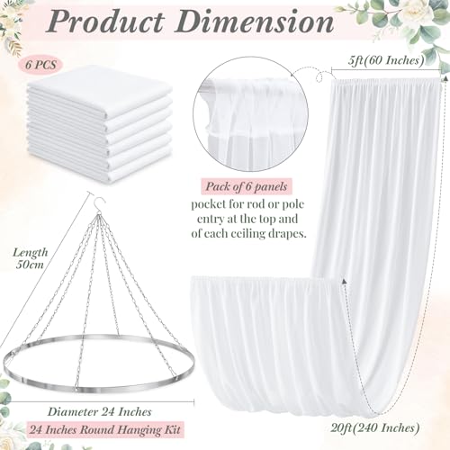 Breling 24in / 60W x 240L White Ceiling Drapes, Pack of 6 for Weddings & Events