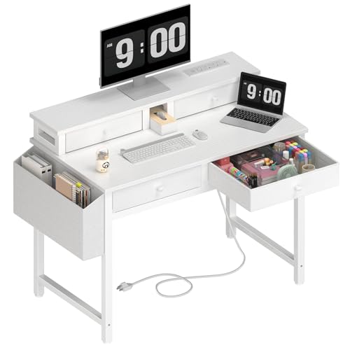 Kids White Desk with Fabric Drawers - 31.5 Inch Vanity & Study Table