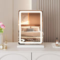 NEWBULIG 18.5"x13" LED Lighted Vanity Mirror, Smart Tabletop Makeup Mirrors with Lights for Desk, Touch Control Dimmable Brightness, 3 Color Lighting Modes