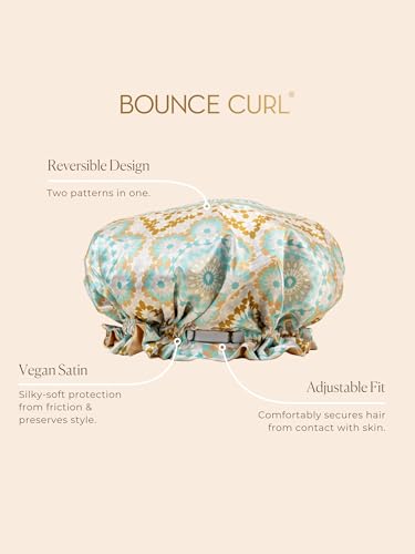 Bounce Curl Reversible Satin Night Cap for Curly Hair - Blue, Adjustable Band
