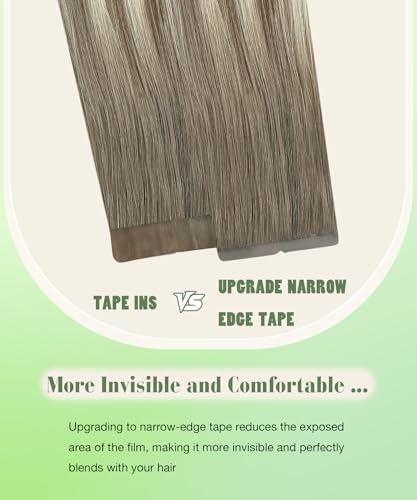 SURNEL 20 Inch Tape-in Hair Extensions #8T60 Ash Brown to Platinum Blonde 20pcs 50g