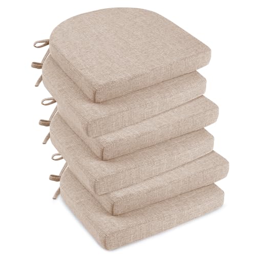 downluxe Oatmeal Beige 6 Pack Indoor Chair Cushions 16x16x2 with Ties & Non-Slip Backing