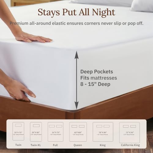 California Design Den Organic Cotton Sateen Queen Bed Sheet Set - White, GOTS Certified