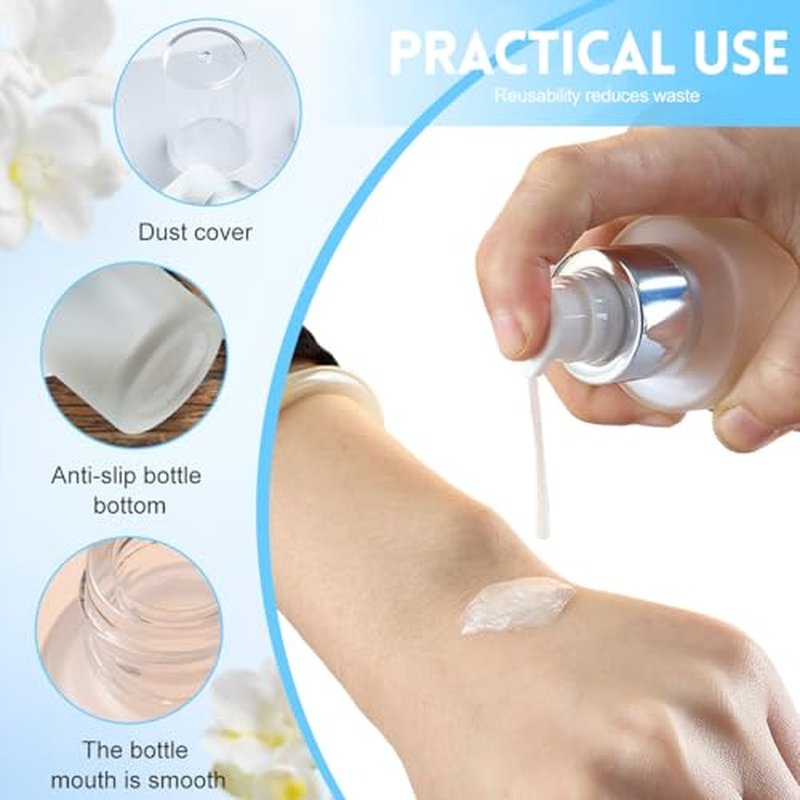 2 Pcs Frosted Glass Lotion Bottles with Pump Dispenser - 120ml/4oz, Ideal for Cosmetic Creams, Makeup, Essential Oils