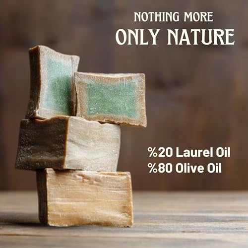 Aleppo Soap Bar with Laurel & Olive Oil - Handmade Ancient Recipe - 7oz Pack of 4 - Laurel Oil Variation