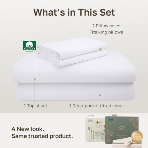 Bright White King Size Cotton Sateen Sheets Set - 600 Thread Count Luxury Bedding