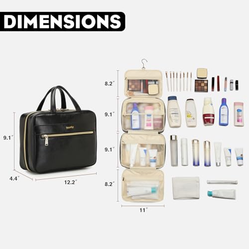 Large Waterproof Vegan Leather Hanging Toiletry Bag with Wet-Dry Compartments - Travel Organizer