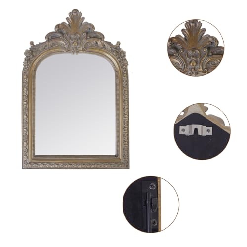 Large Bronze Vintage Vanity Wall Mirror with Ornate Carved Frame - 14.4 x 9.8 Inches