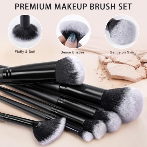 Black Makeup Brush Set 65Pcs Professional Multi-Functional Cosmetic Tools with Case - Variation 03K