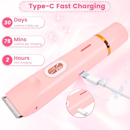 2 in 1 Electric Razors for Women, Dual Head Bikini Trimmer with Carrying Case, Ipx7 Waterproof Trimmer Shaver, Ladies Hair Removal for Face Armpit Pubic Hair Leg, Easy Cleaning and Ceramic Blade