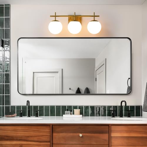 Gold 3-Light Bathroom Vanity Light Fixture Over Mirror - Modern Wall Sconce with Milky White Globe Shades - 22.4 Inch