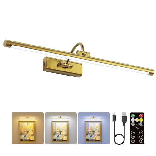 24-Inch Brass Wireless Picture Light with Remote & 8000mAh Battery - Wall Art Lighting