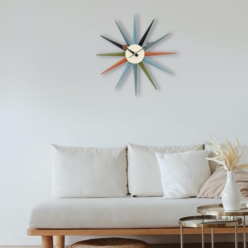 Multicolor Sunburst Wall Clock 18 Inch - Mid Century Modern Home Decor